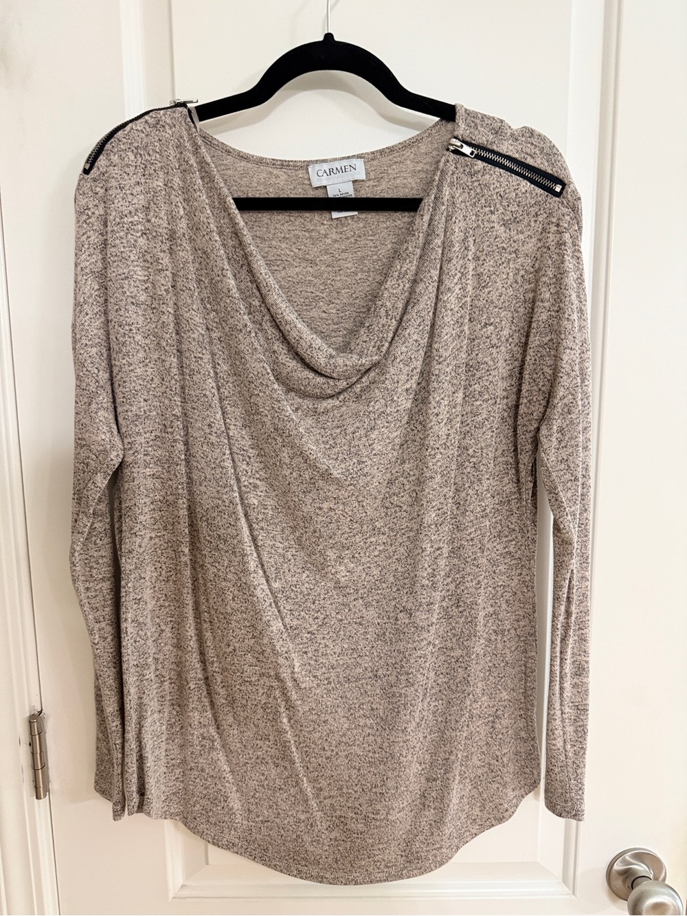 Cowl Neck Long Sleeve Sweater - Taupe